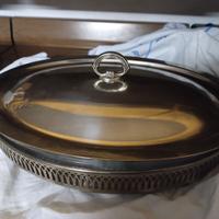 Antica pirofila in vetro e acciaio anni '50