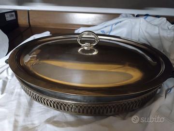 Antica pirofila in vetro e acciaio anni '50