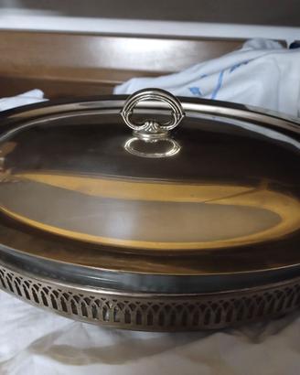 Antica pirofila in vetro e acciaio anni '50