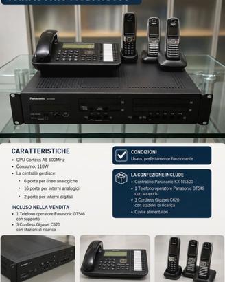 Centralino Panasonic con 3 cordless e 1 tel. Fisso