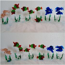 Sei Coppie di Pesciolini in Vetro di Murano 