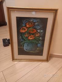 quadro con fiori olio su tela autore R.Maglio 1978