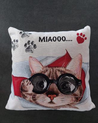 Cuscino con disegno gatto con gli occhiali