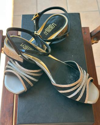 Sandali Loriblu neri con glitter oro, argento,rosa