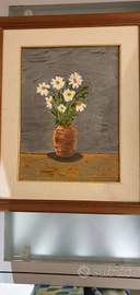 Quadro olio su tela - Vaso con margherite