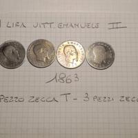 1 LIRA-"VITT.EMANUELE II"-ANNO 1863-PEZZI 4-FOTO