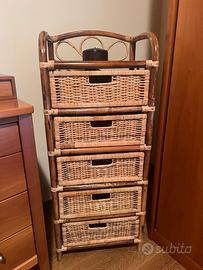 Cassettiera a 5 in rattan