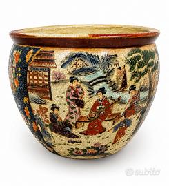 Vaso/Cachepot in ceramica decorata stile orientale