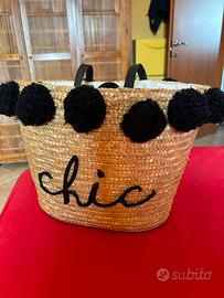 Borsa mare in rafia  con paillettes