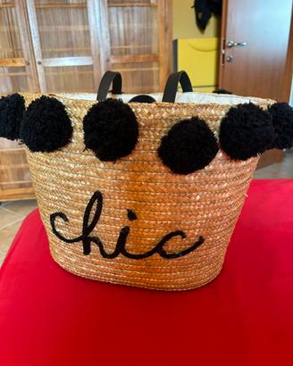 Borsa mare in rafia  con paillettes
