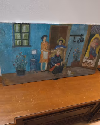 Raro Quadro Bifacciale Naïf Anni 50/60  Opera Folk