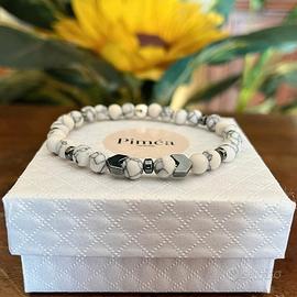 Bracciale uomo howlite bianca 6mm, ematite