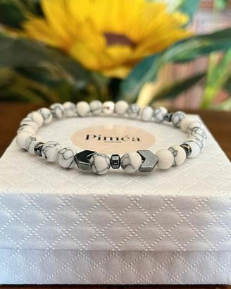 Bracciale uomo howlite bianca 6mm, ematite