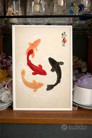 A4 poster koi fish japanese style + cornice frame