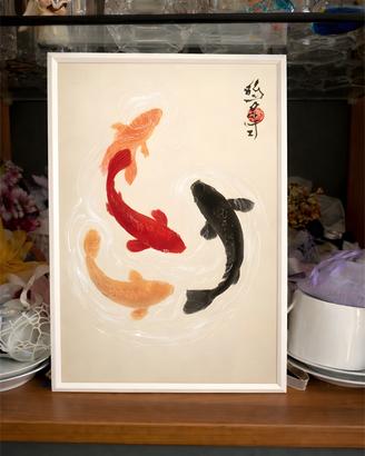 A4 poster koi fish japanese style + cornice frame