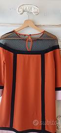 Abito Sisley bicolore arancione  con tulle