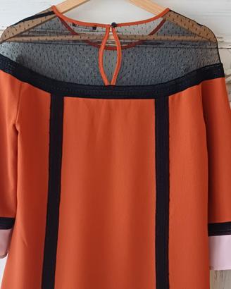 Abito Sisley bicolore arancione  con tulle