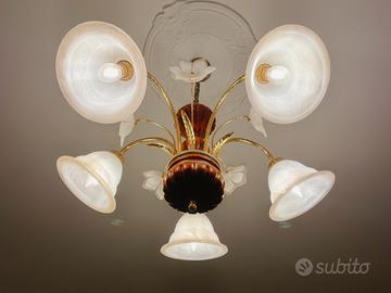 Lampadario 5 luci in pregiato legno di ciliegio