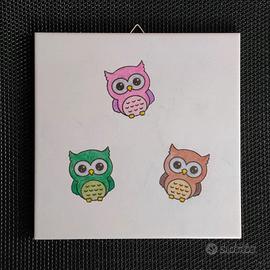 Quadretto gufetti portafortuna