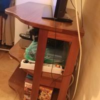 Porta tv legno massello rotelle e 2 ripiani