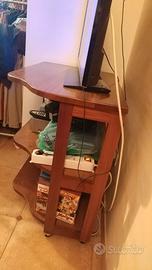 Porta tv legno massello rotelle e 2 ripiani