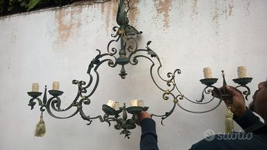 Lampadario in ferro battuto metà '900