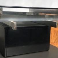 Tavolino legno acciaio e vetro