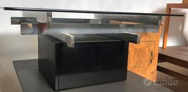 Tavolino legno acciaio e vetro