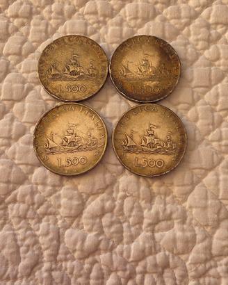 lotto 4 monete 500 Lire Caravelle in ARGENTO