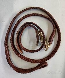 Guinzaglio e collare in cuoio intrecciato tg sm