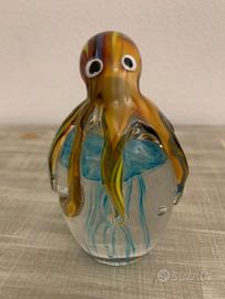 Scultura vetro di Murano polpo giallo