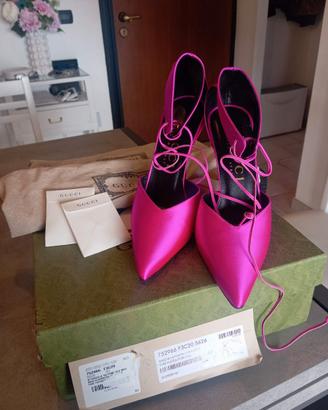 GUCCI Décolleté in raso di seta fucsia NUOVE