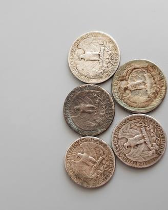 Lotto 5 Quarter Argento USA Vintage
