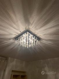 Lampada gocce di cristallo e acciaio cromato