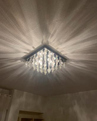 Lampada gocce di cristallo e acciaio cromato