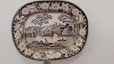 Grande piatto antico Cardiff decoro bianco e marro