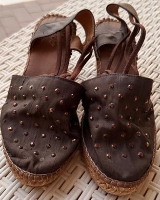 Sandali zeppa stile Espadrillas con strass 