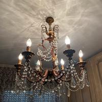 lampadario in bronzo con pendenti in cristallo