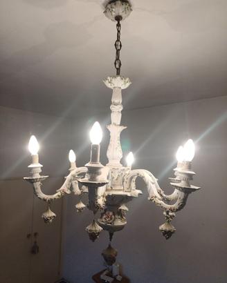 Lampadario vintage in ceramica NOVE a 6 braccia