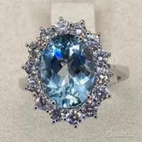 ANELLO ORO 18kt DIAMANTI ED ACQUAMARINA ct. 3,81
