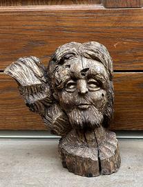 Scultura lignea unico pezzo legno testa faccia