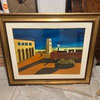 Quadro oro e marrone con dipinto anni 90