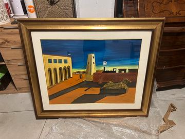Quadro oro e marrone con dipinto anni 90