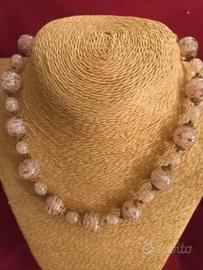 collana vintage in vetro di Murano rosa