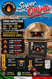 Forno Pizza. Legna o Gas Drago. Mosaico Oro