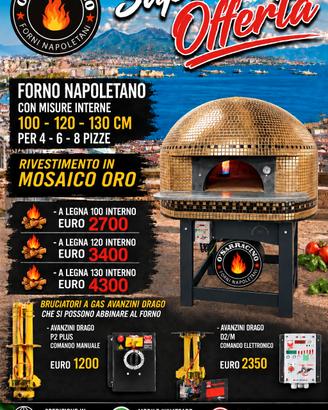 Forno Pizza. Legna o Gas Drago. Mosaico Oro
