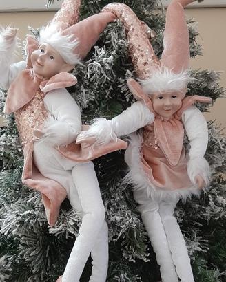 addobbi natalizi piu' elfi con viso in porcellana 