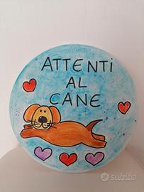 Targa Attenti al cane terracotta dipinta a mano