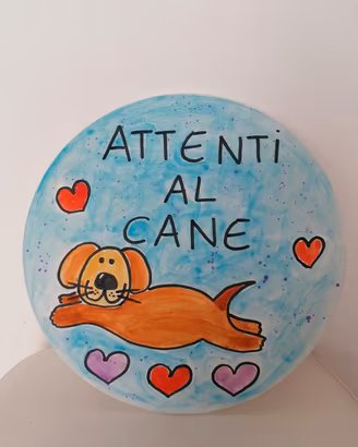 Targa Attenti al cane terracotta dipinta a mano
