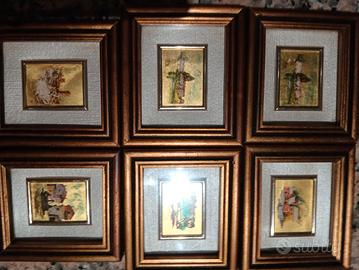Serie quadretti Foglie oro cornice in legno